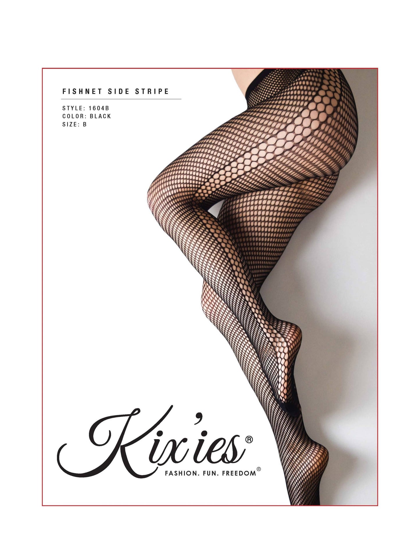 Kix'ies Fishnet Tights with Side Stripe Black. Petite to Plus Size