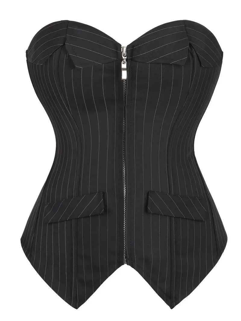 Stylish Black Striped, Front Zipper