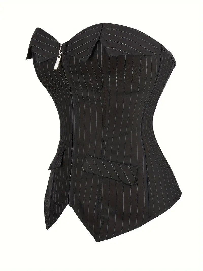 Stylish Black Striped, Front Zipper