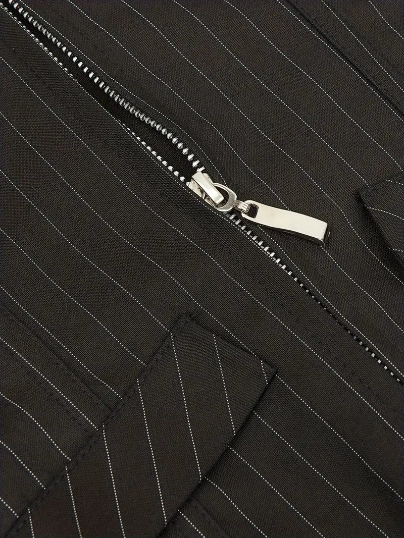 Stylish Black Striped, Front Zipper