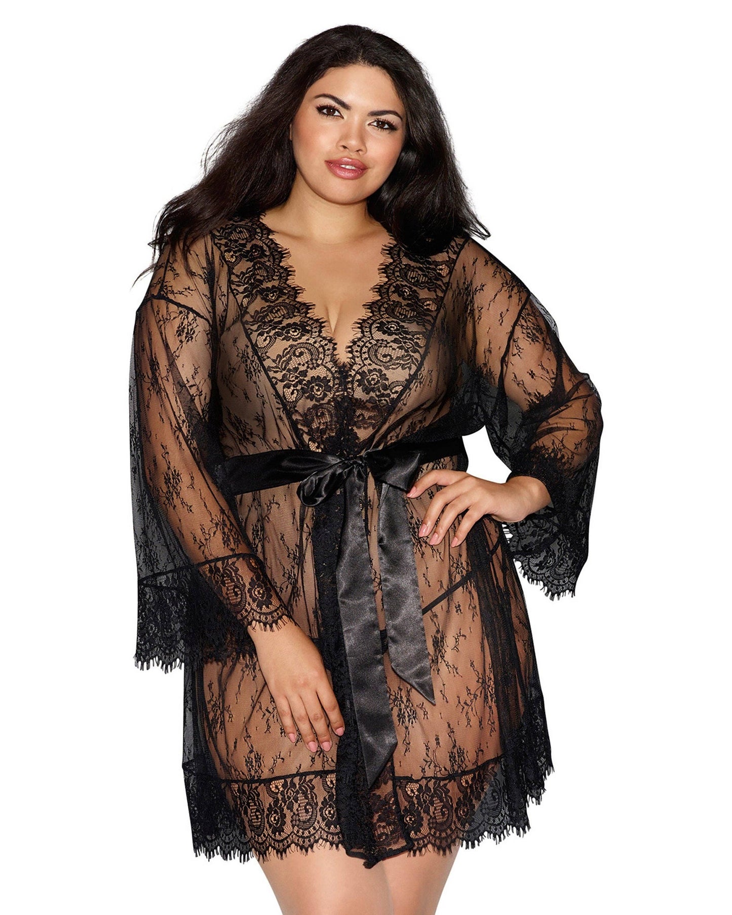 Plus Size Lace Kimono Robe