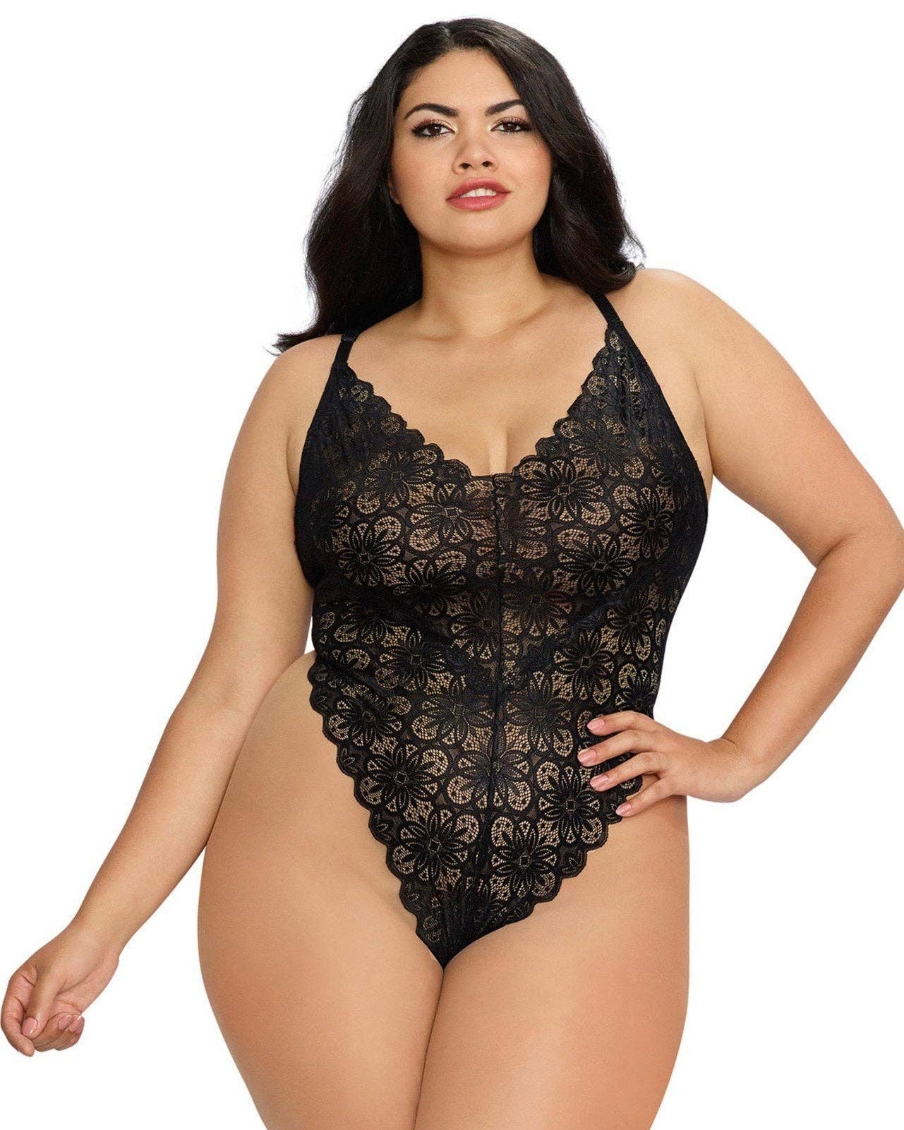 Plus Size Mosaic Lace Teddy & Sheer Skirt