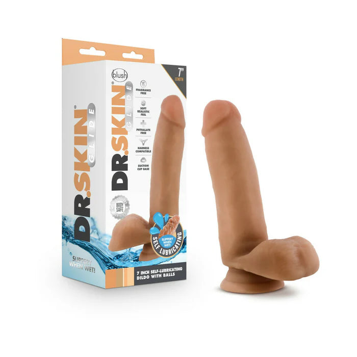 Blush Dr. Skin Glide Realistic 7 in. Self-Lubricating Dildo with balls and Suction Cup