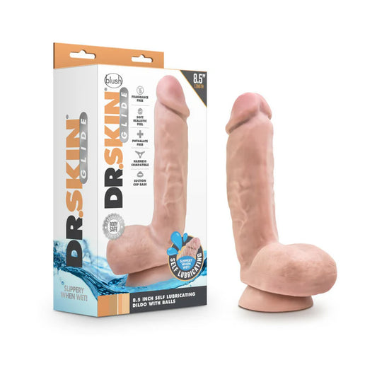 Blush Dr. Skin Glide Realistic 8.5 in. Self-Lubricating Dildo with balls and Suction Cup