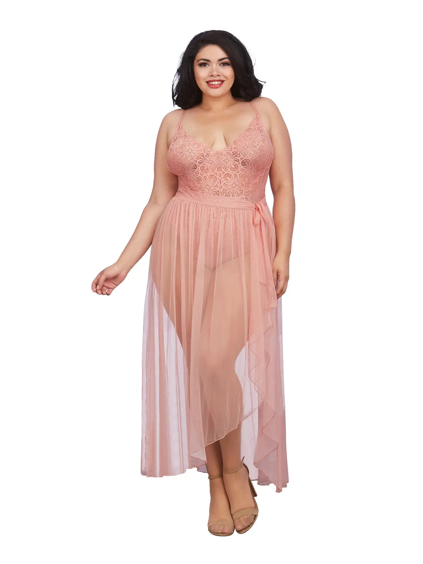 Plus Size Mosaic Lace Teddy & Sheer Skirt