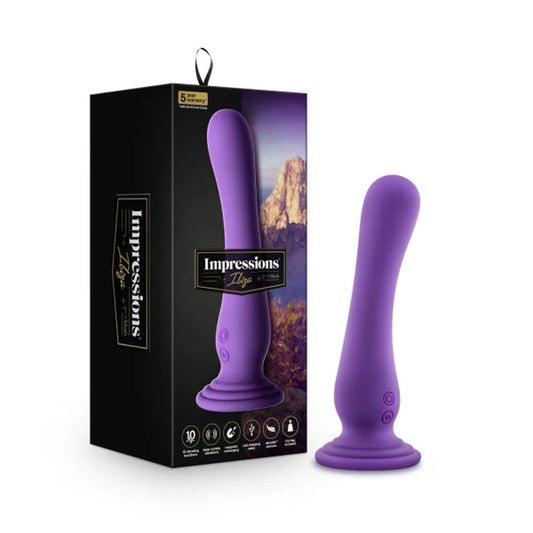 Ibiza Rechargeable Silicone 7.75 in. Vibrating Dildo with Suction Cup Plum Blush Impressions ,