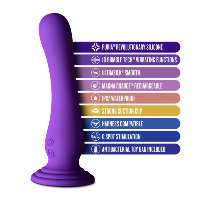 Ibiza Rechargeable Silicone 7.75 in. Vibrating Dildo with Suction Cup Plum Blush Impressions ,